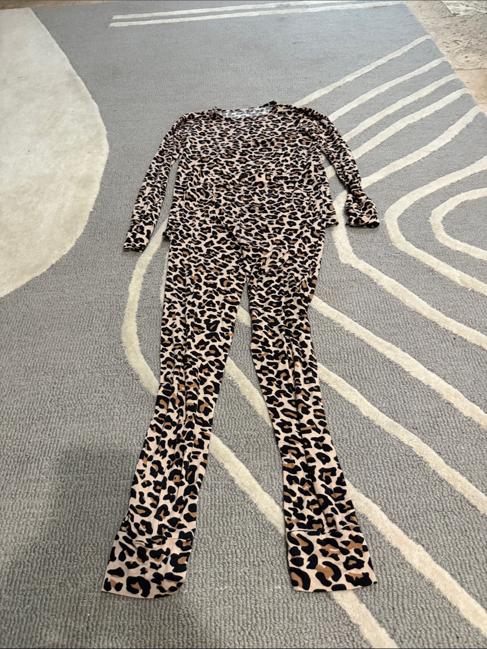 Posh Peanut Leopard Print Long Sleeve Jumpsuit - Beige & Black